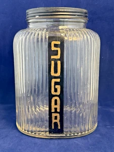 Vintage Owens Illinois Clear Sugar Canister Ribbed Hoosier Glass 9.5” Tall - Picture 1 of 4