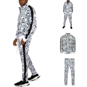 Men's 100 Dollar Money Print Hip Hop Track Suits 2 Piece Sweatsuit Set ST805EY - Picture 1 of 8
