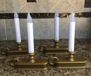 Four 4 Carlon Traditional Deluxe Battery Operate 9" LED Gold Brass Window Candle