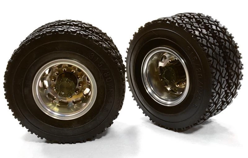 Machined Alloy T5 Rear Dually Wheel & XC Tire for Tamiya 1/14 Scale Trucks - Image 1 of 1