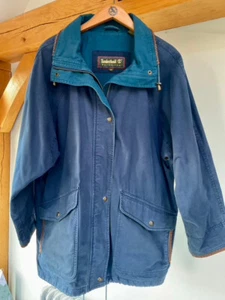 Vintage Timberland Weathergear Jacke - 100 % Baumwolle mit Leder getrimmt. BLAU - Bild 1 von 11