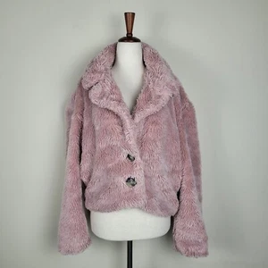 Free People Jacket Womens Small Mena Pink Faux Fur Crop Sherpa Plush Cozy Boho - Picture 1 of 8