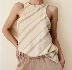NEW $48 Free People Sidelines Tank Top XS X-Small Shirt Ivory Combo Racerback - Picture 1 of 4