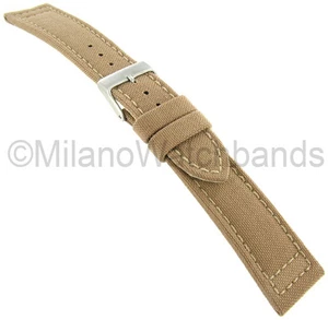 20mm Milano Padded Stitched Cordura Canvas Tan Mens Watch Band 18500 - Picture 1 of 3