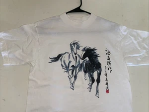 Vintage T Shirt Mens Medium Wild Horses Chinese Asian - Picture 1 of 4