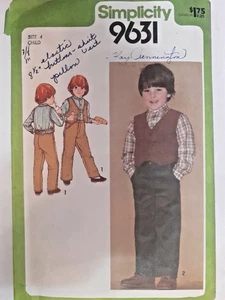 Simplicity 9631 Vest Pants Sewing Pattern Boys 4 VTG Cut Western Rodeo - Picture 1 of 4