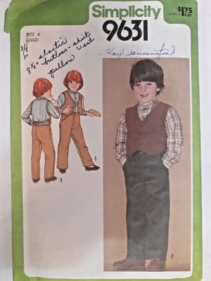Simplicity 9631 Vest Pants Sewing Pattern Boys 4 VTG Cut Western Rodeo - Image 1 of 4