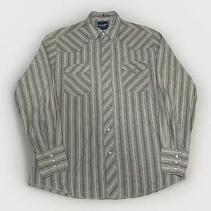 Camisa Wrangler Western De Colección Para Hombres Grande Beige Rayas Vaquero Rodeo Perla Broches de presión - Imagen 1 de 6