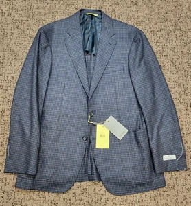 $1873 New CANALI KEI Check WOOL Sport Jacket Men 44 L EU 54 Blue Brown Blazer - Picture 1 of 11
