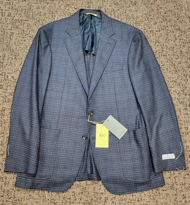 $1873 New CANALI KEI Check WOOL Sport Jacket Men 44 L EU 54 Blue Brown Blazer - Image 1 of 4