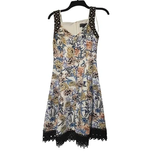 Donna Ricco Cocktail Dress White with Multicolor Floral & Black Lace (4/Small) - Picture 1 of 6