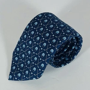 NWT Vineyard Vines 100% Silk Neck Tie Blue Crossed Hockey Sticks Mask Puck 3” - Picture 1 of 4