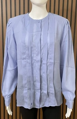 Blusa vintage de poliéster para mujer Diane von Furstenberg 10 azules pintuck Foto 1 de 4