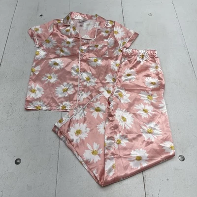 Bmagical By Btween Pink Daisy Floral Satin Short Sleeve Pajama Set Girls Size 12 - Image 1 of 4