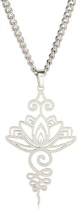 Collana Unalome Di Loto in Acciaio Inox Orecchini a Goccia Con Simbolo Yoga Del  - Foto 1 di 12