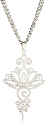 Collana Unalome Di Loto in Acciaio Inox Orecchini a Goccia Con Simbolo Yoga Del  - Immagine 1 di 4