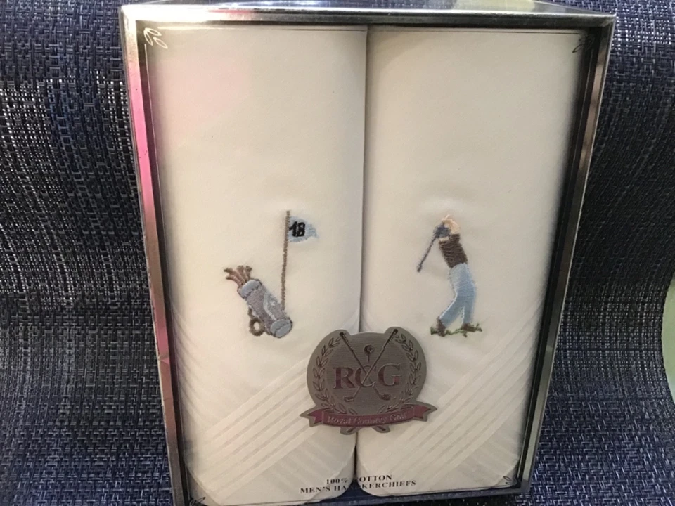 PAQUETE DE 2 PAÑUELOS ROYAL COUNTRY GOLF PARA HOMBRE algodón 18 agujeros ¡NUEVO EN CAJA! Foto 1 de 4