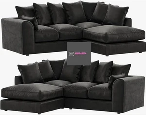 PLUSH VELVET L-SHAPED CORNER SOFA SET LEFT-HAND/RIGHT-HAND UNIVERSAL DYLAN - Picture 1 of 15
