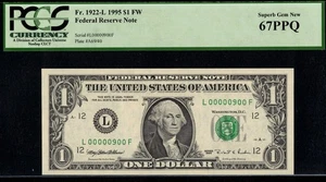 1995 $1 FRN L00000900F P.C.G.S #67PPQ - Picture 1 of 3