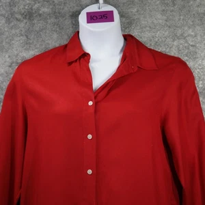 Ralph Lauren Shirt Womens Large Red All Silk Button Front Roll Tab Long Sleeve - Picture 1 of 11