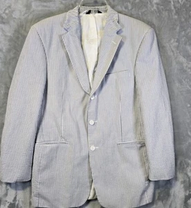 Jos. A. Bank Seersucker Suit Jacket Coat 39 Reg White Blue Striped 3 Button  - Picture 1 of 10