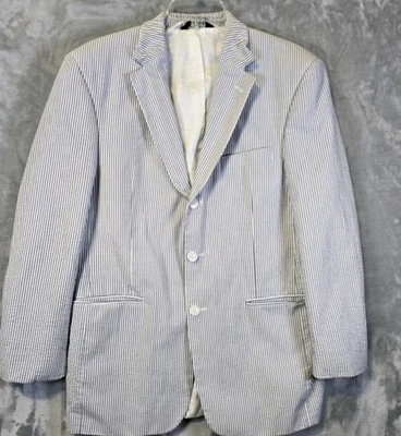Jos. A. Traje Chaqueta Abrigo Bank Seersucker 39 Regular Blanco Azul Rayas 3 Botones  Foto 1 de 4