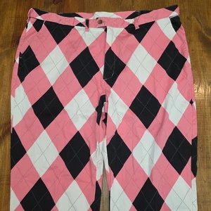Pantalone uomo LoudMouth Argyle golf domenica rosa nero bianco motivo diamante 45x30 - Foto 1 di 10