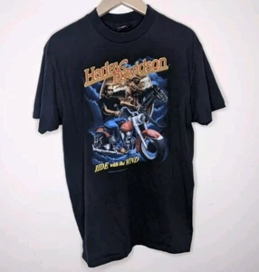 Vintage 1991 Harley Davidson Ride with the Wind 3D Emblem Biker Tee Size XL - Picture 1 of 11