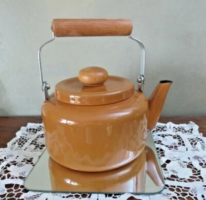Vintage Gold/Light Brown Enameled Teapot - Picture 1 of 12