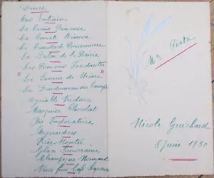 Menu French Handwritten 1950 Silver Embossed Lunch And Dinner - Picture 1 of 2