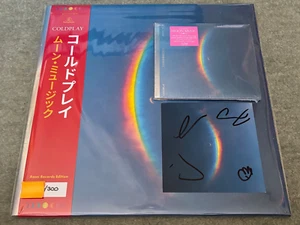 COLDPLAY MOON MUSIC BRIGHT RED LP VINYL RECORD OBI LTD 300 & CD SIGNED ART CARD - Picture 1 of 8