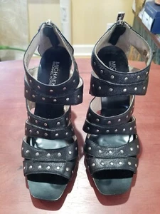❤ MICHAEL KORS HIGH HEEL BLACK LEATHER SANDALS W/ STUD DETAILS SZ 8.5 M - Picture 1 of 5