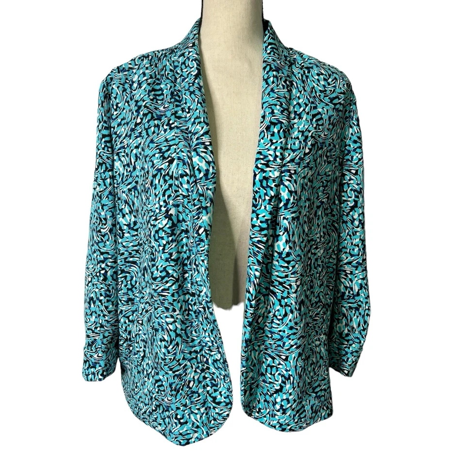 Elementz Cardigan Womens PXL Blue Blazer Jacket 3/4 Sleeve Business Career Open - Image 1 of 4