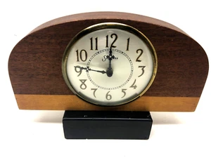 Vintage Sessions Two Tone Wood Round Top Mantle Clock Art Deco 12x6.5x1.75 - Picture 1 of 10