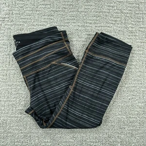 Athleta Yoga Pants Medium M Black Blue Leggings Striped Capri Athleisure Womens - Picture 1 of 15