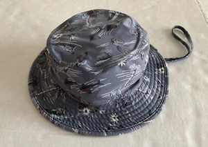 Dozer Childs Bucket Sun Hat Gray w/Surfers Palm Trees Fish  sz 5yrs 55cm Youth - Picture 1 of 7
