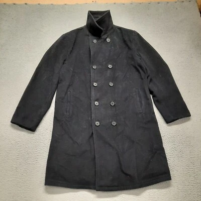 Schott Wool Jacket Overcoat Black Men Size 42 Button Up Warm Long Winter NYC USA - Image 1 of 4