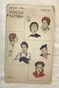 VINTAGE 1940s VOGUE 6124 HATS PATTERN TURBAN BASQUE BERET ~ UNUSED INSTRUCTIONS - Picture 1 of 10