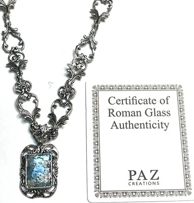 NUEVO CON ETIQUETAS O PAZ Collar Declaración de Plata de Ley 925 Vidrio Romano Israel PZ Foto 1 de 4