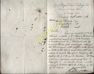 1881 CITY OF GLASGOW UNION RAILWAY CO LETTER, SHARES OF MR DAVIDSON & MR CLARK - Picture 1 of 1
