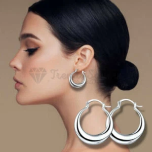 Ladies Crescent Moon Shape 925 Sterling Silver Filled Hoop Stud Fashion Earrings - Picture 1 of 12