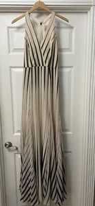 Halston Heritage Striped Black And Tan Sleeveless Long Gown Women’s Size 4 - Picture 1 of 10