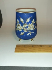 Vintage Vtg Miniature Cloisonné Enamel Vase Blue White Floral Lotus - Picture 1 of 18