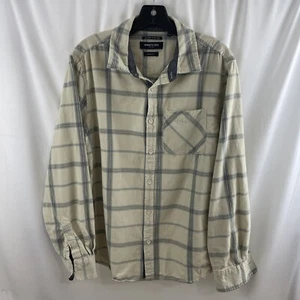 Kenneth Cole M Tan Beige Blue Plaid Shirt Slim Fit Ribbed Flannel Western Cowboy - Picture 1 of 12