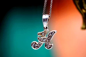 Vintage Sterling Silver 925 Pendant Necklace H Crystals Rhinestones 3.10g - Picture 1 of 7