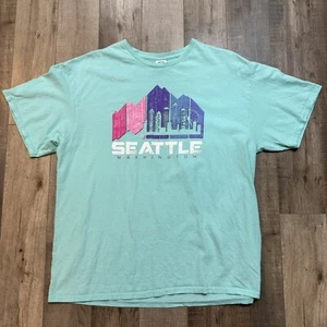 Vintage Seattle Washington Graphic T Shirt Space Needle Sea Foam Green Blue XL - Picture 1 of 7