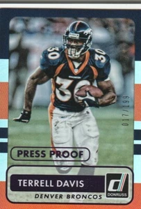 2015 Panini Donruss Football 185 Terrell Davis Press Proof Purple Broncos /199 - Picture 1 of 1