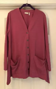 LOGO by Lori Goldstein Pink Cardigan Polyester Blend Snap Front Women’s Size Med - Bild 1 von 4