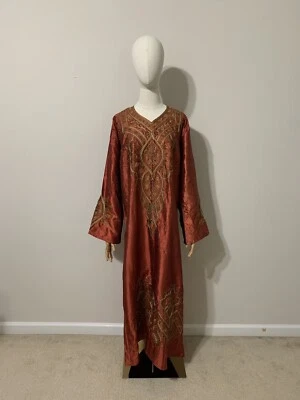 Vestido Kuftan Naranja Iridiscente Bordado / Árabe Tradicional Abaya Foto 1 de 4