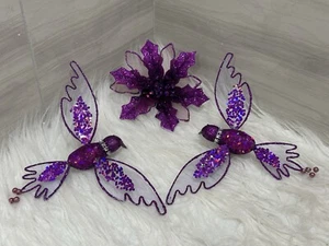 Vintage clip su colibrì e ornamenti floreali viola - Foto 1 di 9